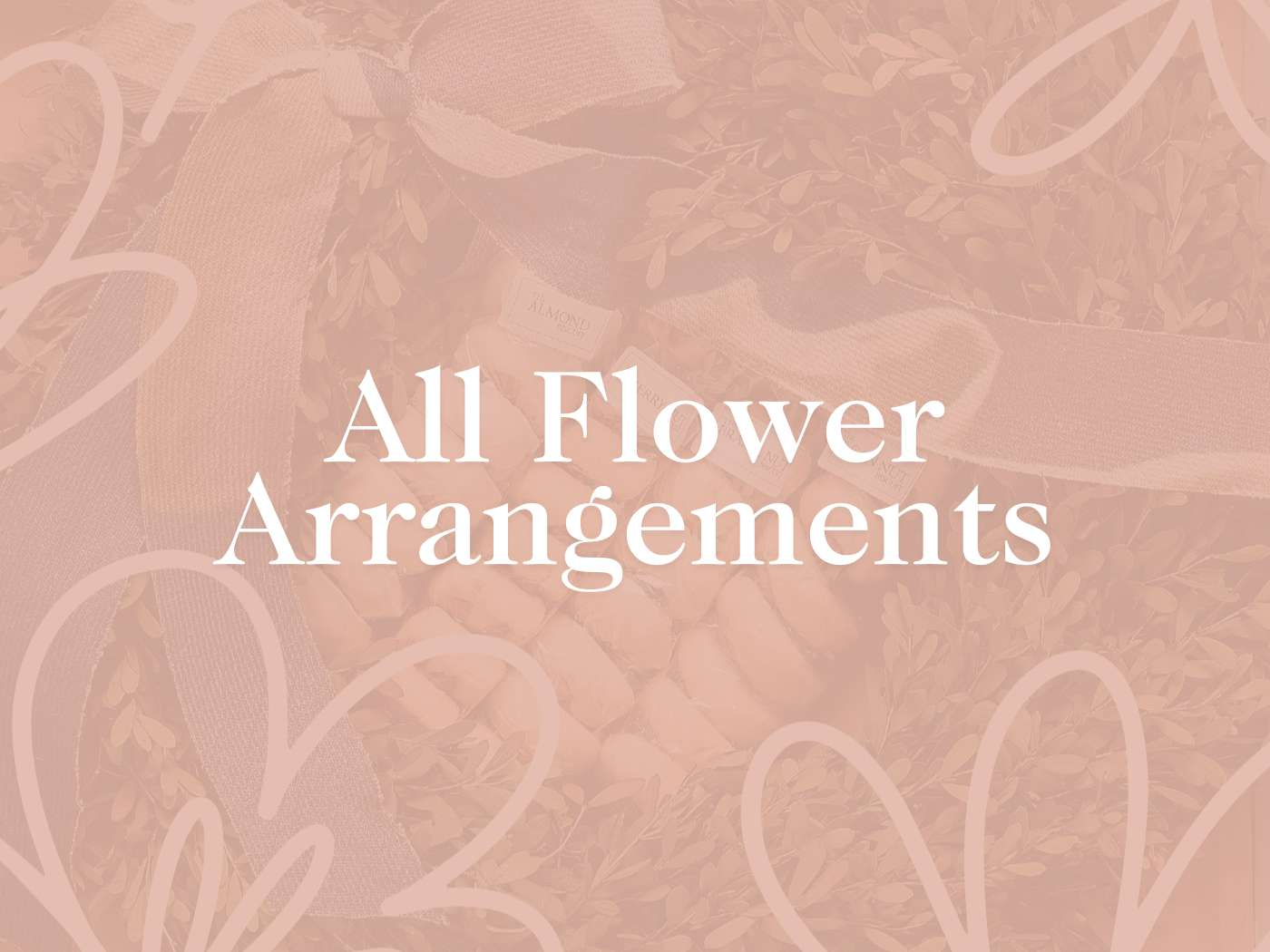 A stylishly muted image showcasing 'All Flower Arrangements' with delicate heart patterns and an artistic, subdued colour palette, from Fabulous Flowers and Gifts