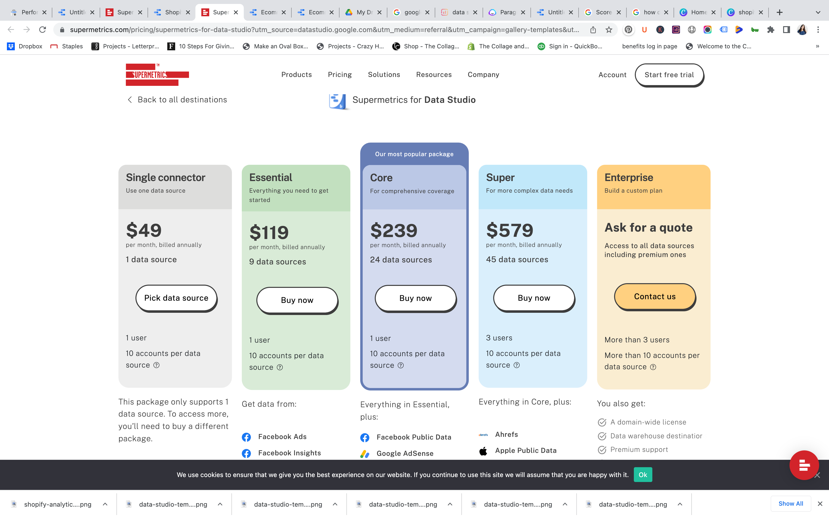 Supermetrics pricing for an ecommerce data studio template is unrealistic for most Shopify start ups.