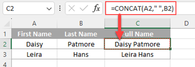How to combine cells in Excel using the CONCAT function