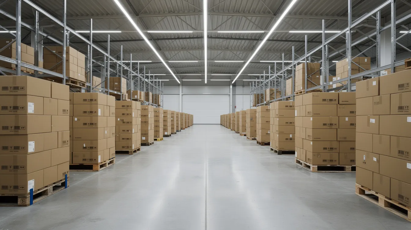 4fdf7999 87ab 4fc2 8804 3b88b06cfef4 The image shows stacked cardboard cartons on pallets inside a modern warehouse, well-lit to highlight the organized storage of products. These cartons likely contain ready-to-eat items, such as instant poha mix, perfect for busy mornings and home-cooked meals.