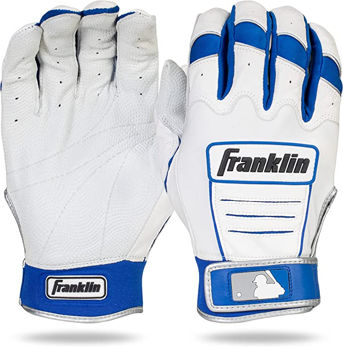 A pair of baseball batting gloves with sheepskin leather palms and molded neoprene cuffs