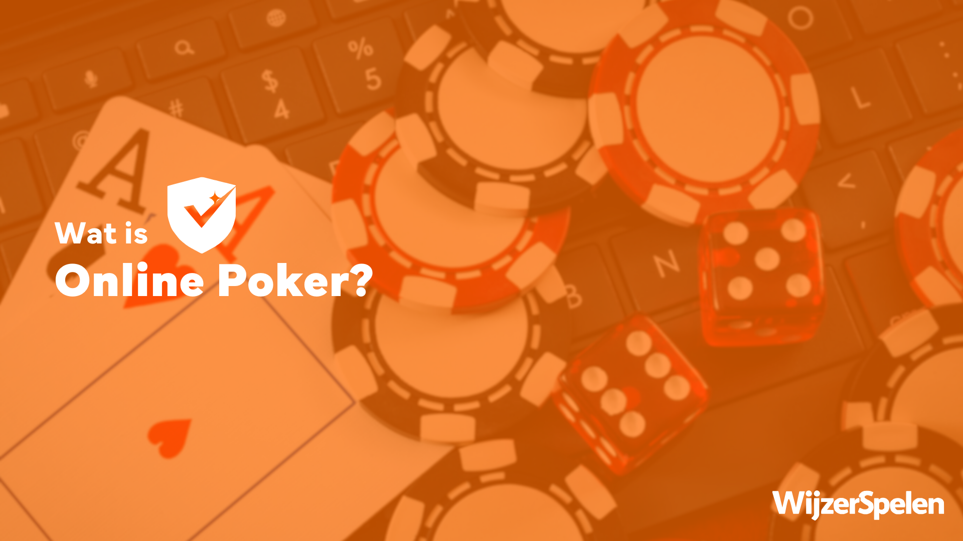 Wat is online poker – illustratie met pokerchips, kaarten en dobbelstenen die het concept van online poker spelen uitleggen, inclusief strategie zoals positie aan tafel, het observeren van tegenstanders en varianten zoals Razz, een Seven Card Stud-variant waarbij de laagste hand wint.
