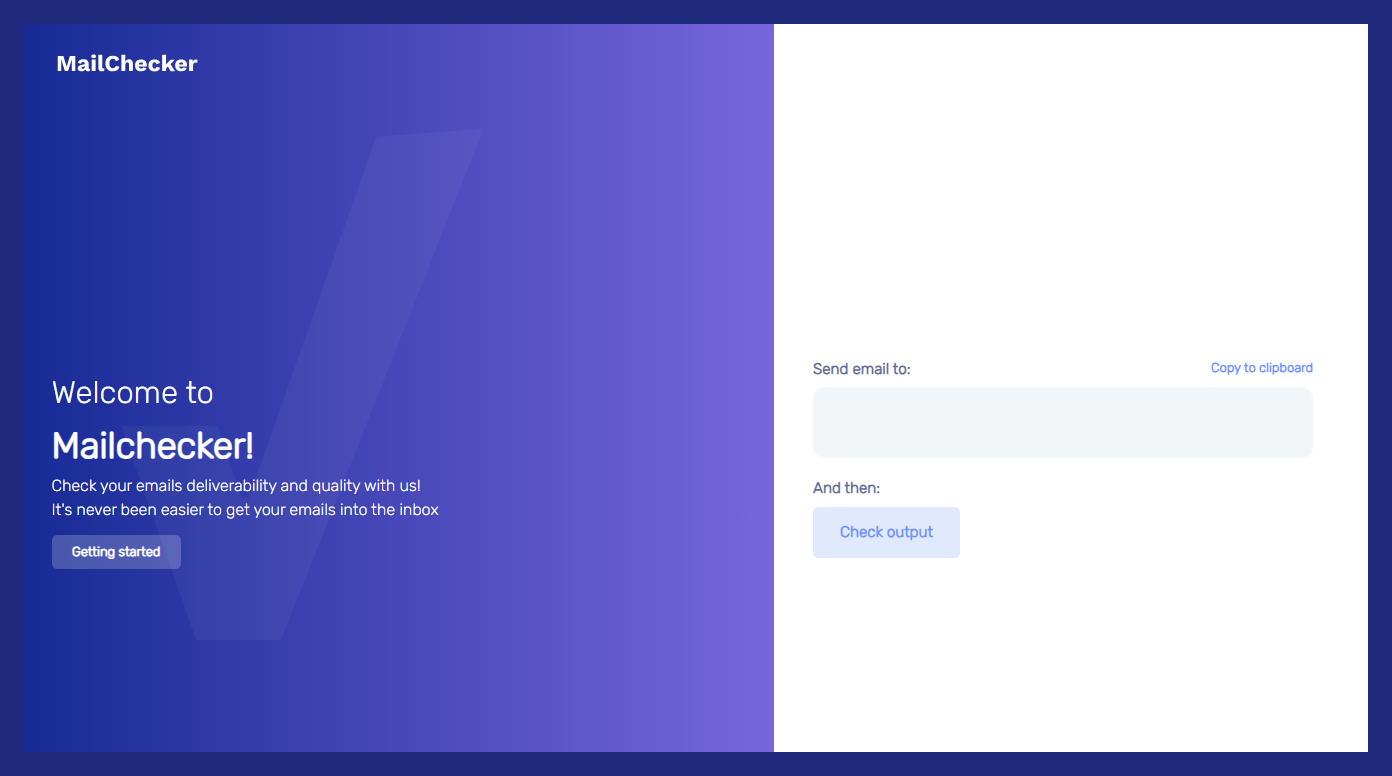 MailerCheck interface, specialized tools for email verification with spam score testing and email content diagnostics.