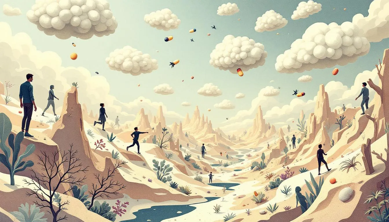 An illustration of various treatment options for brain fog, including medication and lifestyle changes.