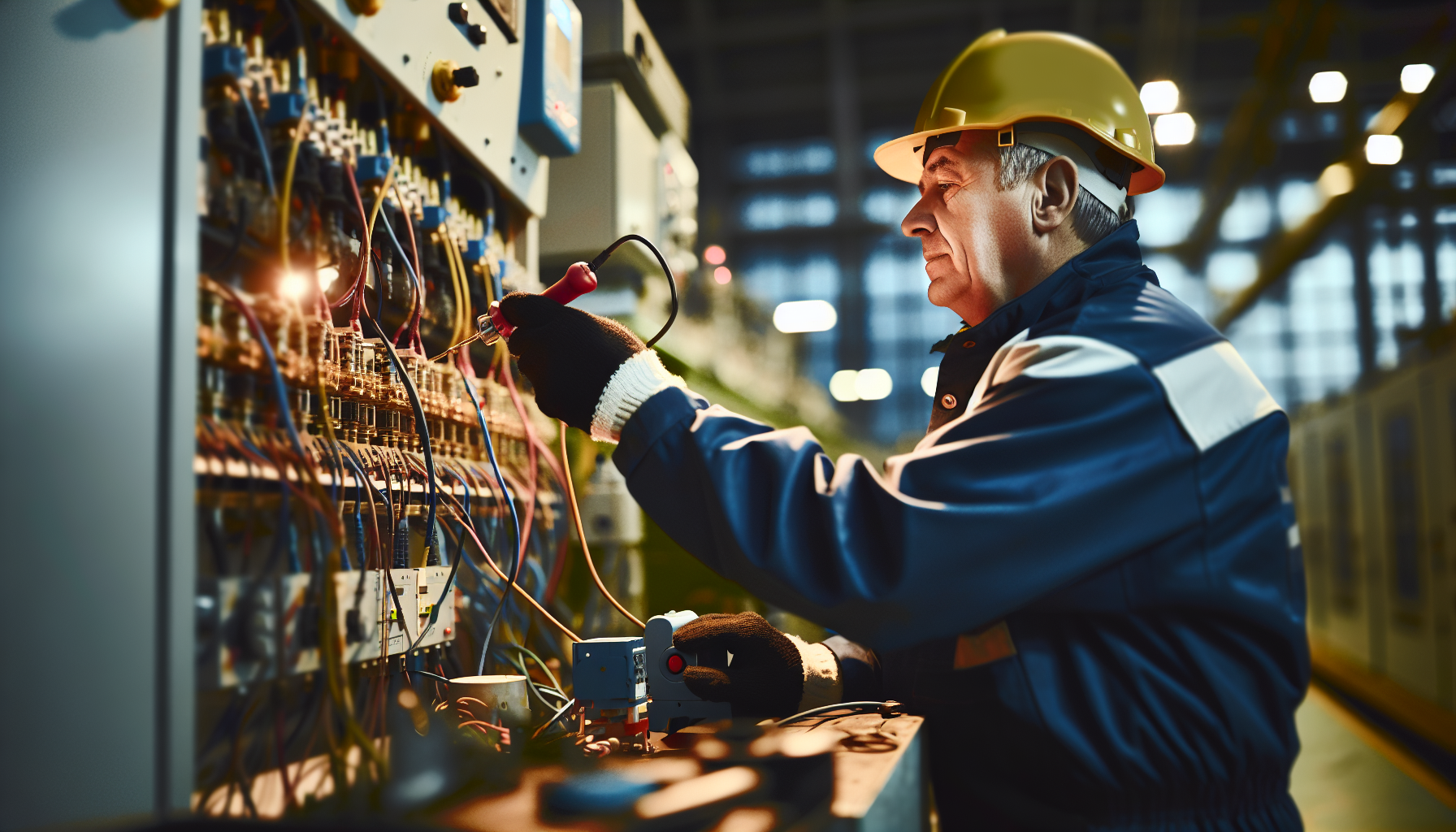 Electrician testing electrical equipment