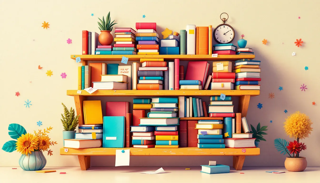 An array of self-published books displayed on a shelf, showcasing various genres and formats.