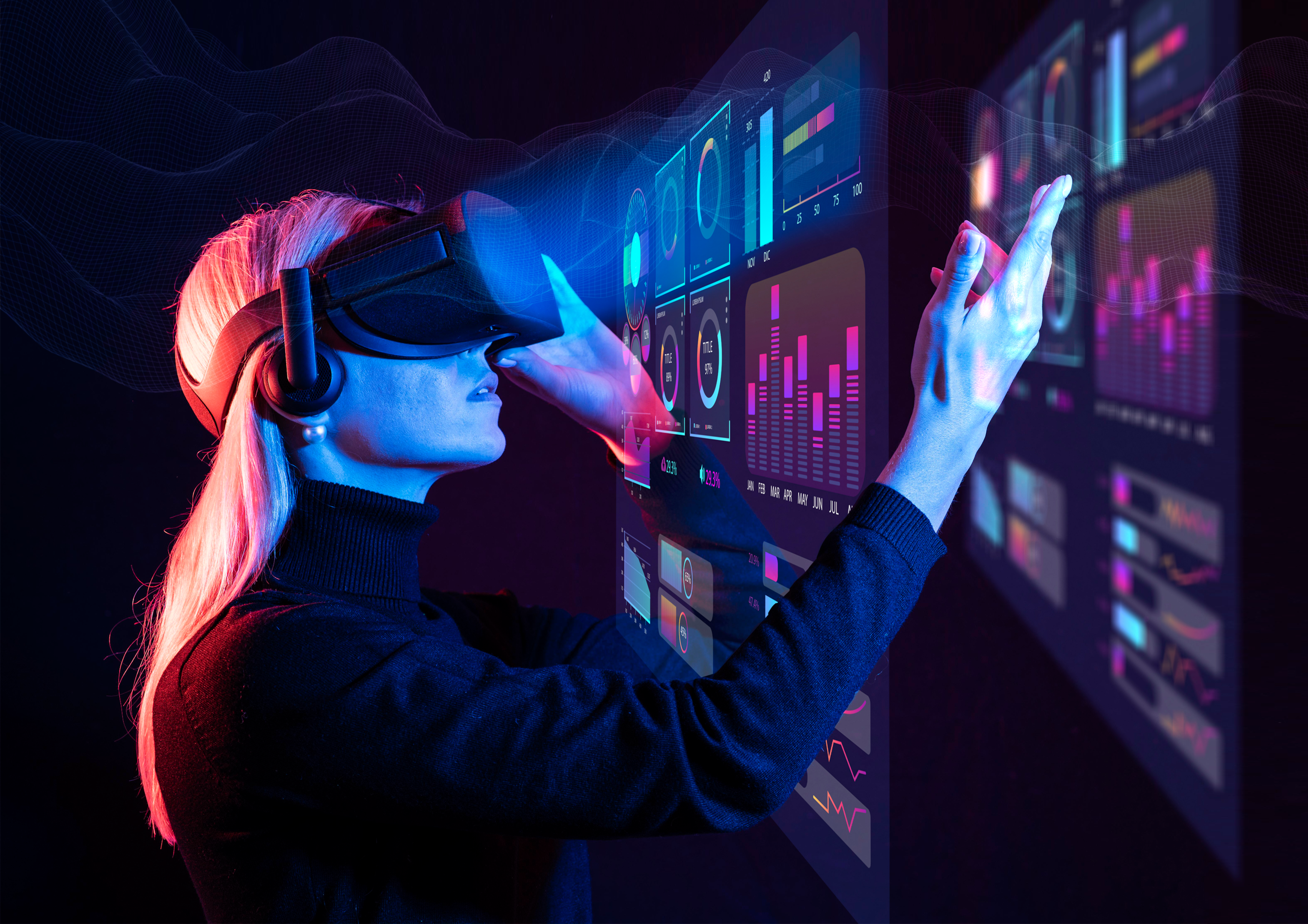 This image showcases someone entering the metaverse through VR technology
