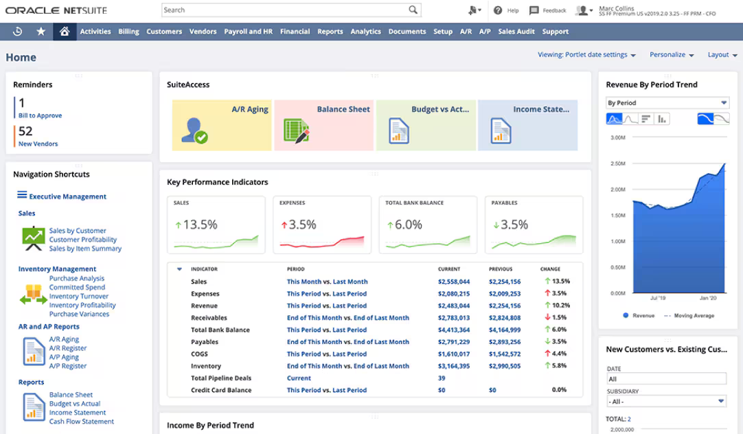 A screenshot of NetSuite, one of many automated reporting tools.