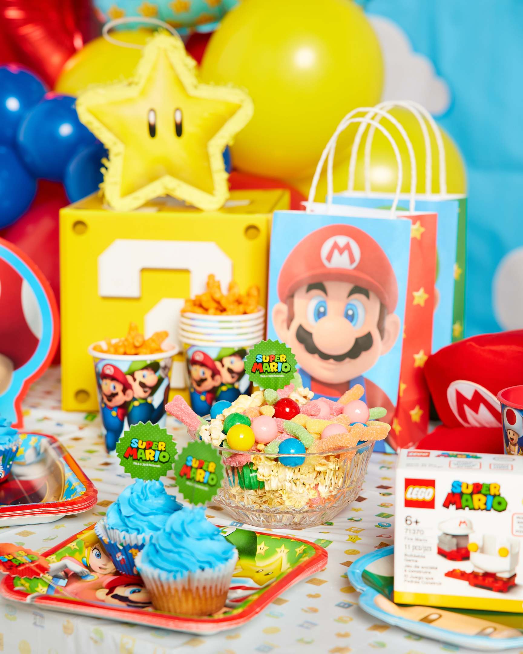 Super Mario Bros. party supplies and pinata.