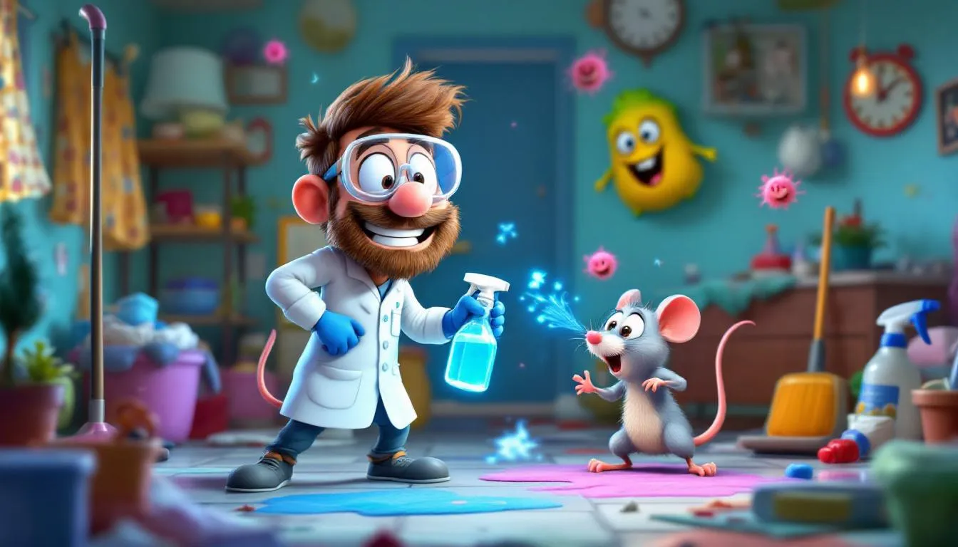 An image showing a technician using hospital grade disinfectants to eliminate odor and contamination from rodent waste.