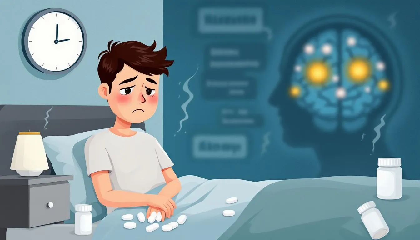 <img src="graphic.jpg" alt="Grafika przedstawiająca ryzyko uzależnienia od leków nasennych i psychotropowych, ukazująca różne tabletki oraz symbole związane z e receptami, sugerując potrzebę konsultacji lekarskiej online w celu uzyskania e recepty na leki." />