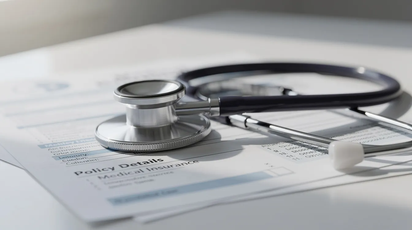 The image features a stethoscope resting on a stack of medical insurance documents, symbolizing the intersection of health care and financial assistance for patients, including those seeking disability benefits for cancer treatment. This scene reflects the importance of medical records and health insurance in navigating the complexities of social security disability and related services.