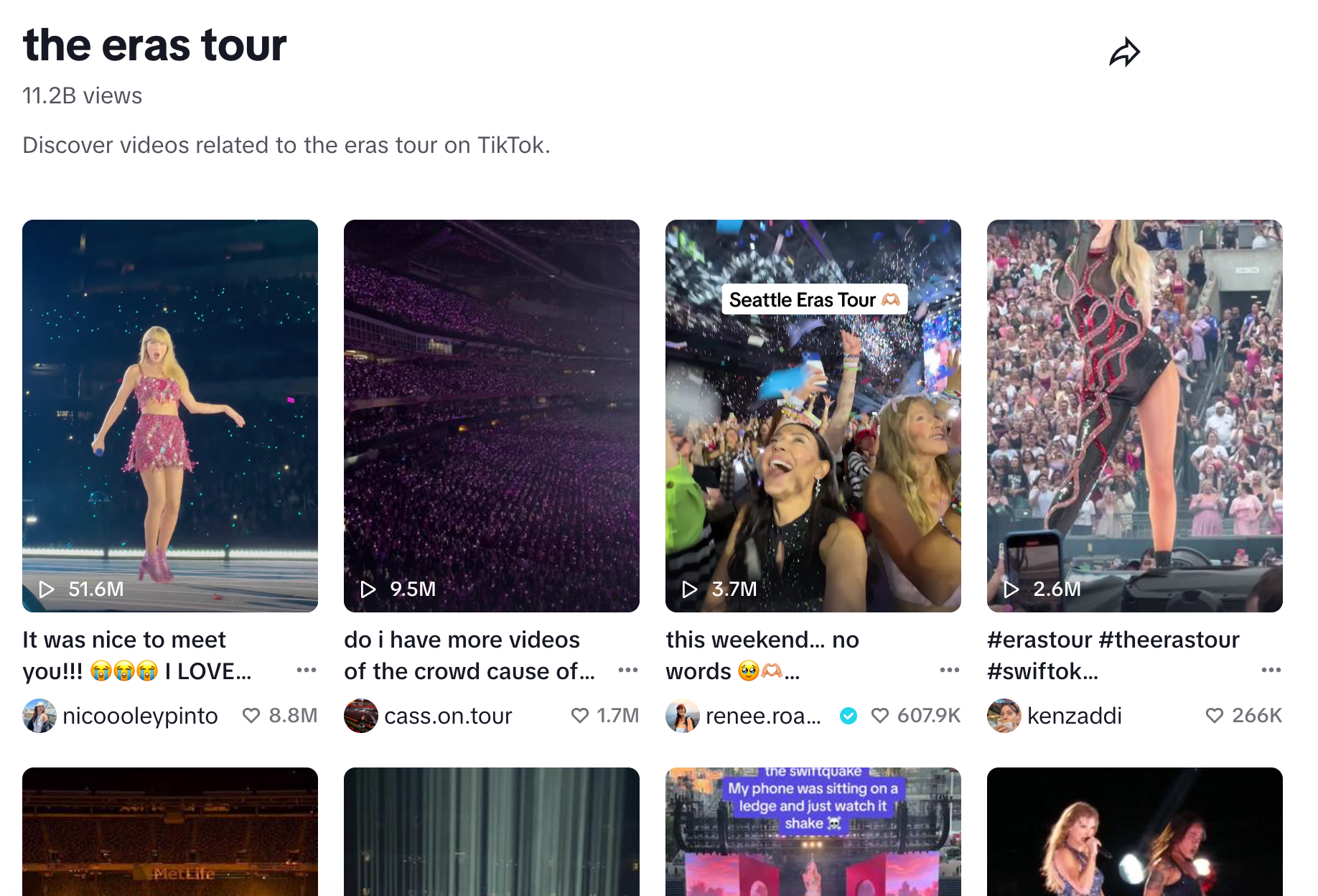 A screenshot of Taylor Swift content on TikTok