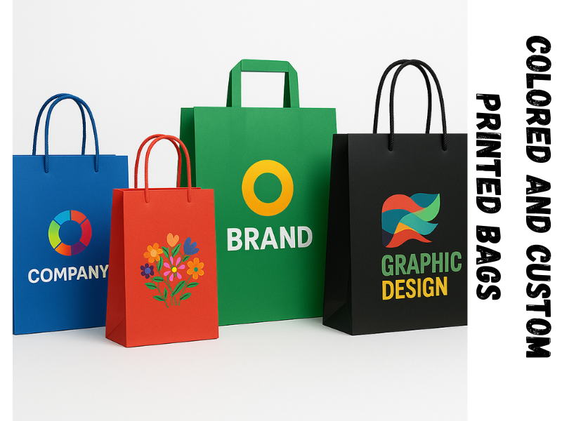 an illustration of colored and custom printed bags