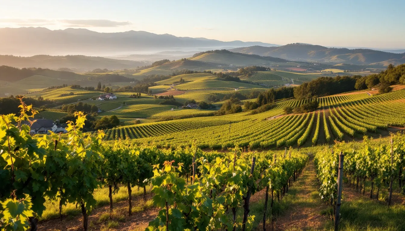 A scenic view of Santa Ynez Valley vineyards showcasing the beautiful landscape.