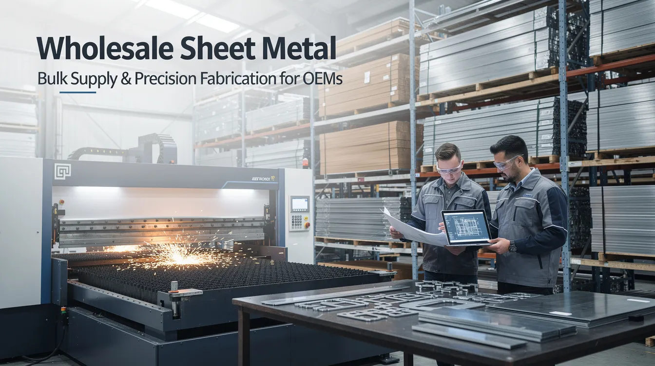 The image showcases a bustling wholesale sheet metal shop in Kansas City, featuring a variety of metal materials and tools used for precision fabrication in commercial projects. Knowledgeable staff are visible assisting customers with their orders, highlighting the unparalleled service and convenience offered for both custom and stock components.