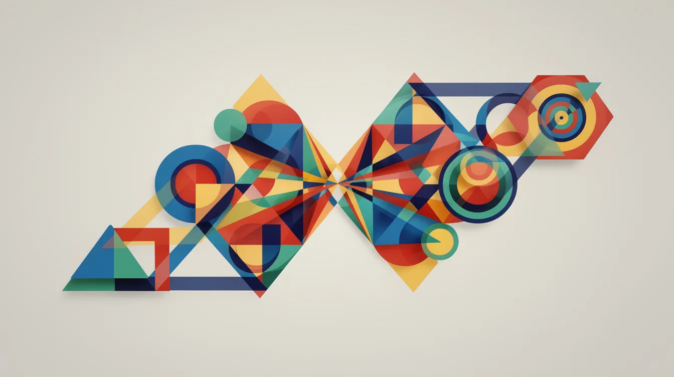 Una imagen abstracta muestra formas geométricas entrelazadas en una vibrante gama de colores, creando una estructura unificada que simboliza una sólida identidad de marca. Esta representación visual pone de relieve la importancia de mantener la coherencia en la imagen de marca y los elementos visuales a la hora de establecer la personalidad y el reconocimiento de una marca en un mercado saturado.