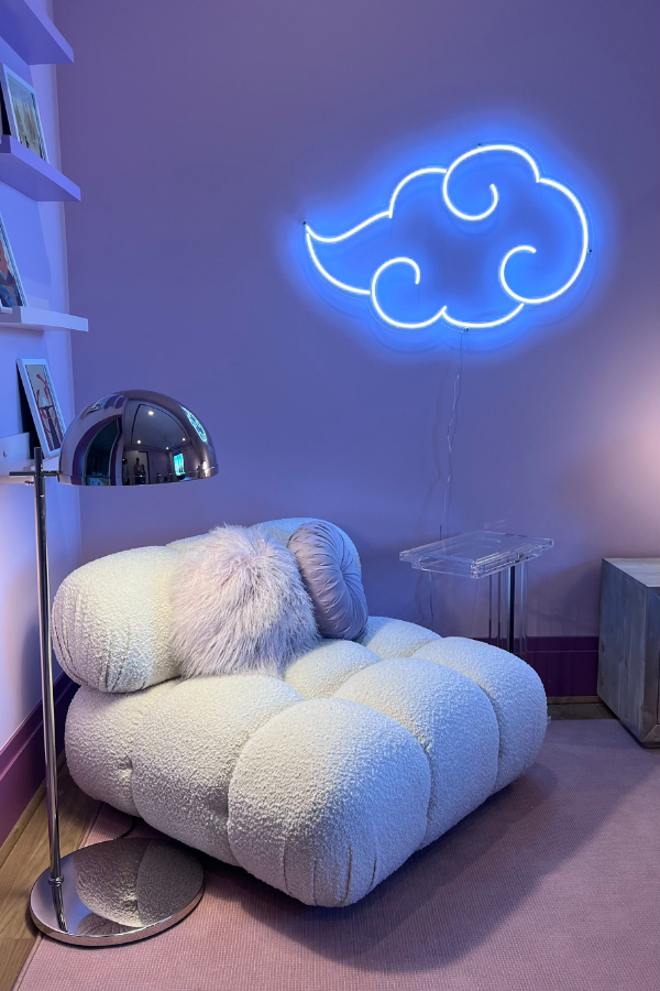 This bright purple interior gives you the sense of being in a girl-powered neon night club, which is incredibly fun for a teen's room