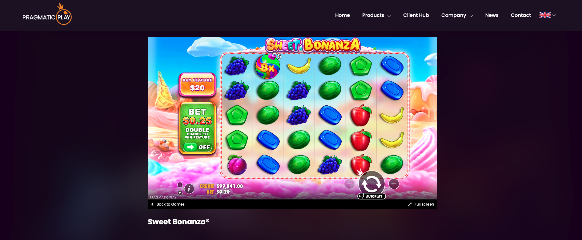 Sweet Bonanza gokkast van Pragmatic Play met het kleurrijke speelveld en verschillende fruitsymbolen.