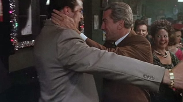 Robert Dinero playing James Conway greeting Ray Liotta playing Henry Hill in the movie Goodfellas.