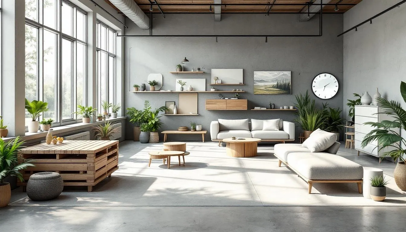 Sustainable materials used in modular furniture manufacturing, displayed in an eco-friendly setting.
