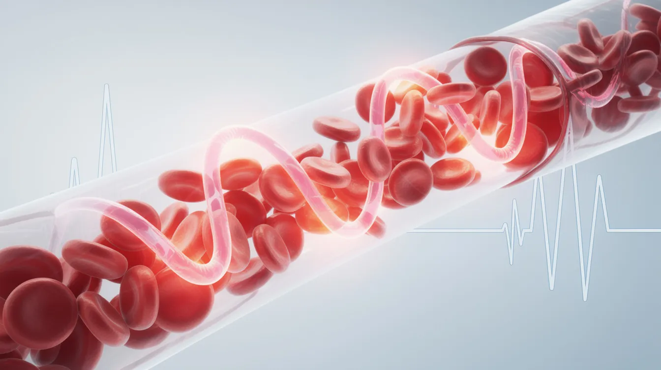 The image depicts a close-up illustration of a strong heartbeat pulse wave, symbolizing healthy blood circulation and increased blood flow, which is essential for overall well-being and can aid in treating erectile dysfunction. The visual emphasizes the importance of blood vessels in maintaining sexual health and confidence.