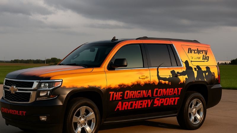 An SUV wrapped in vinyl film with advertisement to become a mobile billboard