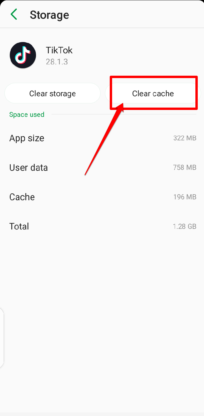 screenshot showing how to clear your TikTok app cache on android devices
