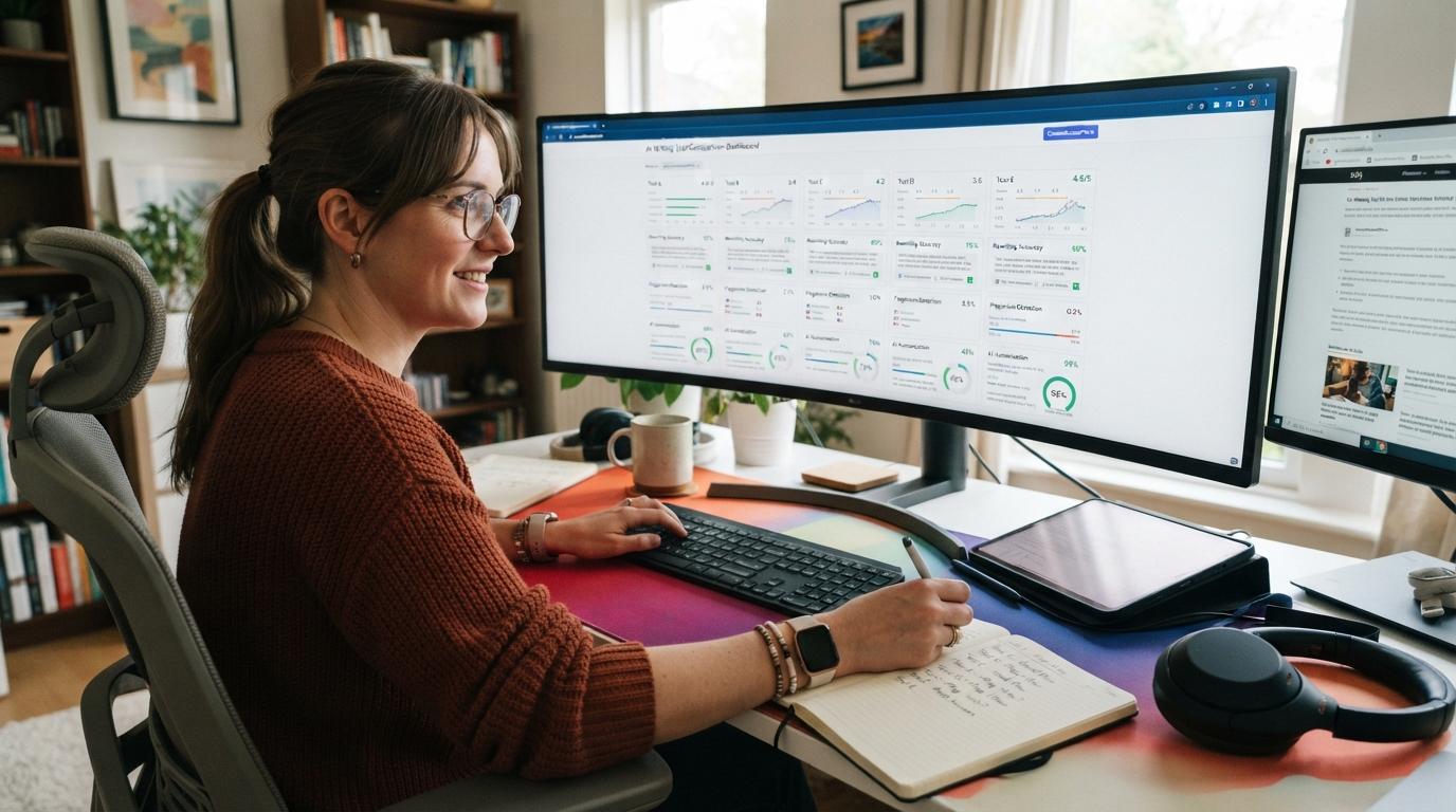 Content creator evaluating multiple AI writing tools using a comparison dashboard with writing quality, rewriting accuracy, plagiarism detection, and AI humanization metrics