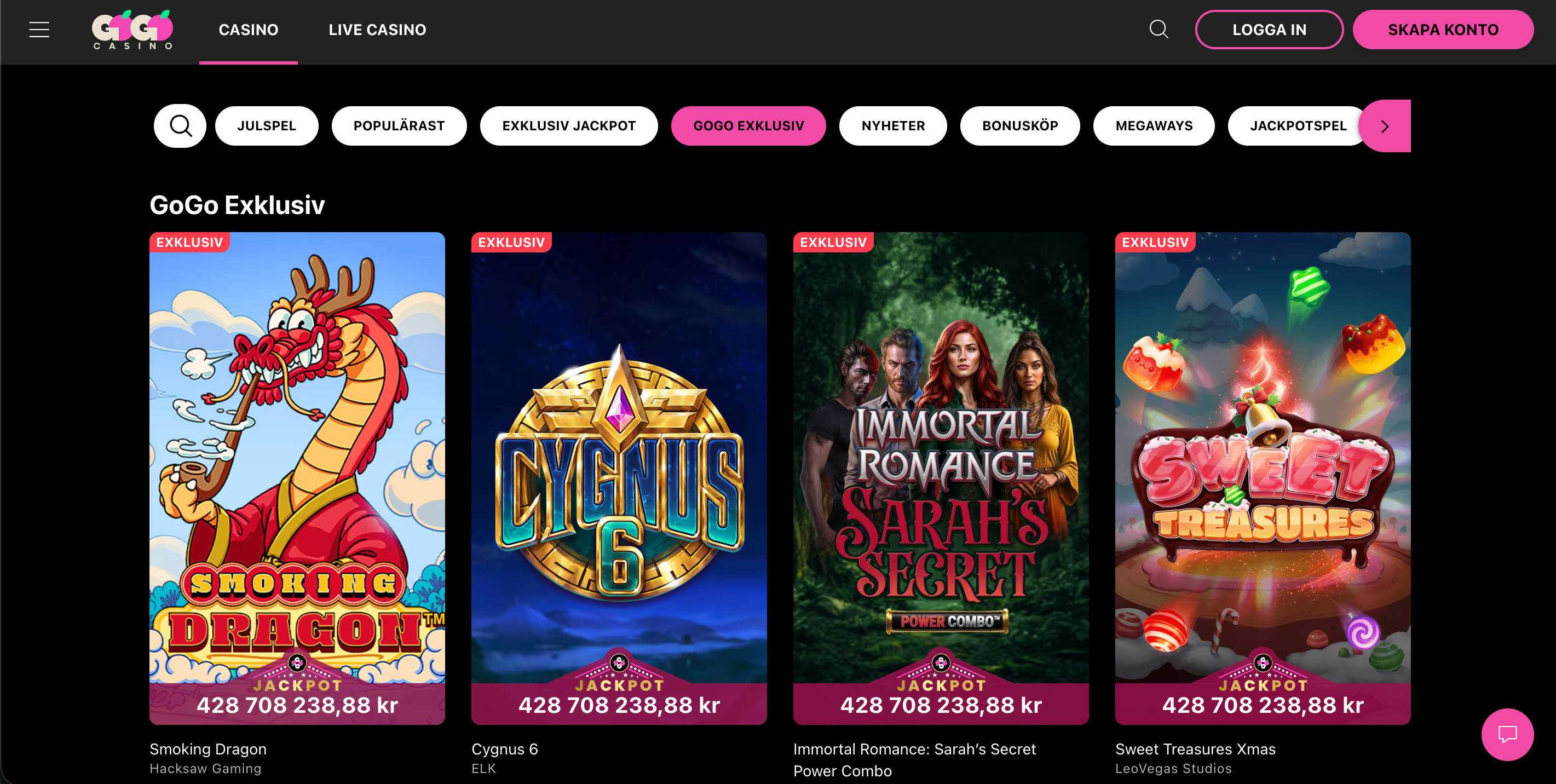 exklusiva spel gogo casino