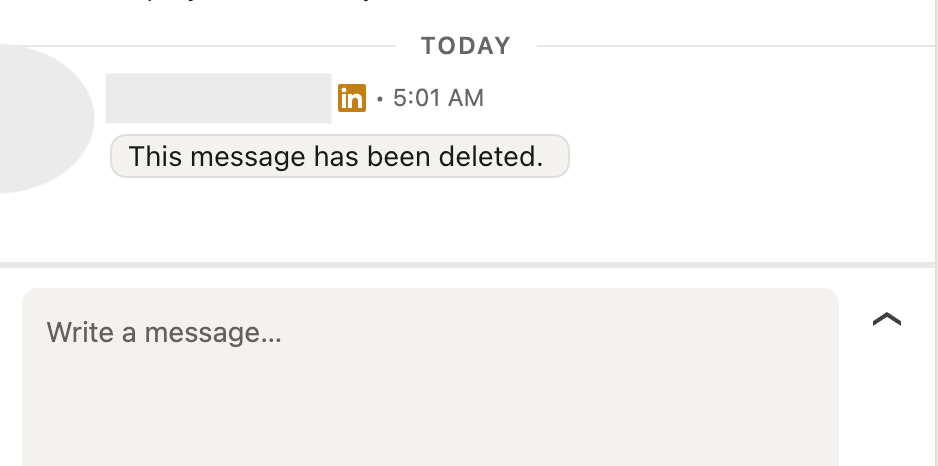 LinkedIn message menu showing Edit and Delete options within 60 minutes