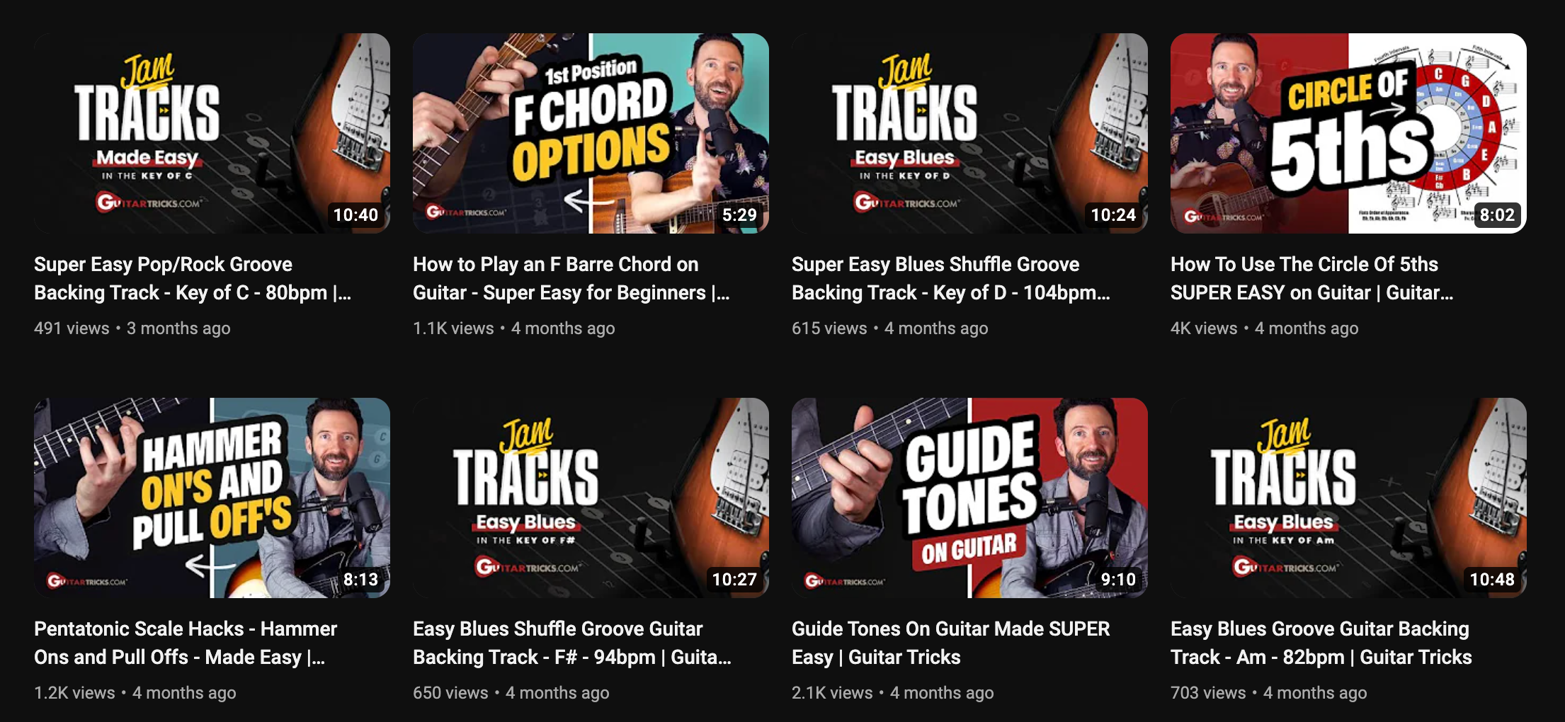 A screenshot from the Guitar Tricks program.