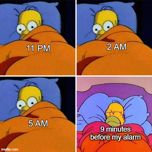 Homer simpson falling asleep right before alarm