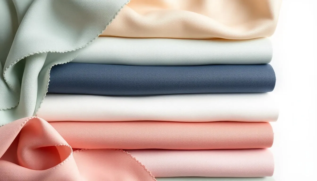 The image features an elegant arrangement of various fabric swatches in wedding colors, showcasing a beautiful collection ideal for bridesmaid dresses and lehengas. The swatches display a range of colors and textures, perfect for complementing any bridal party's style.