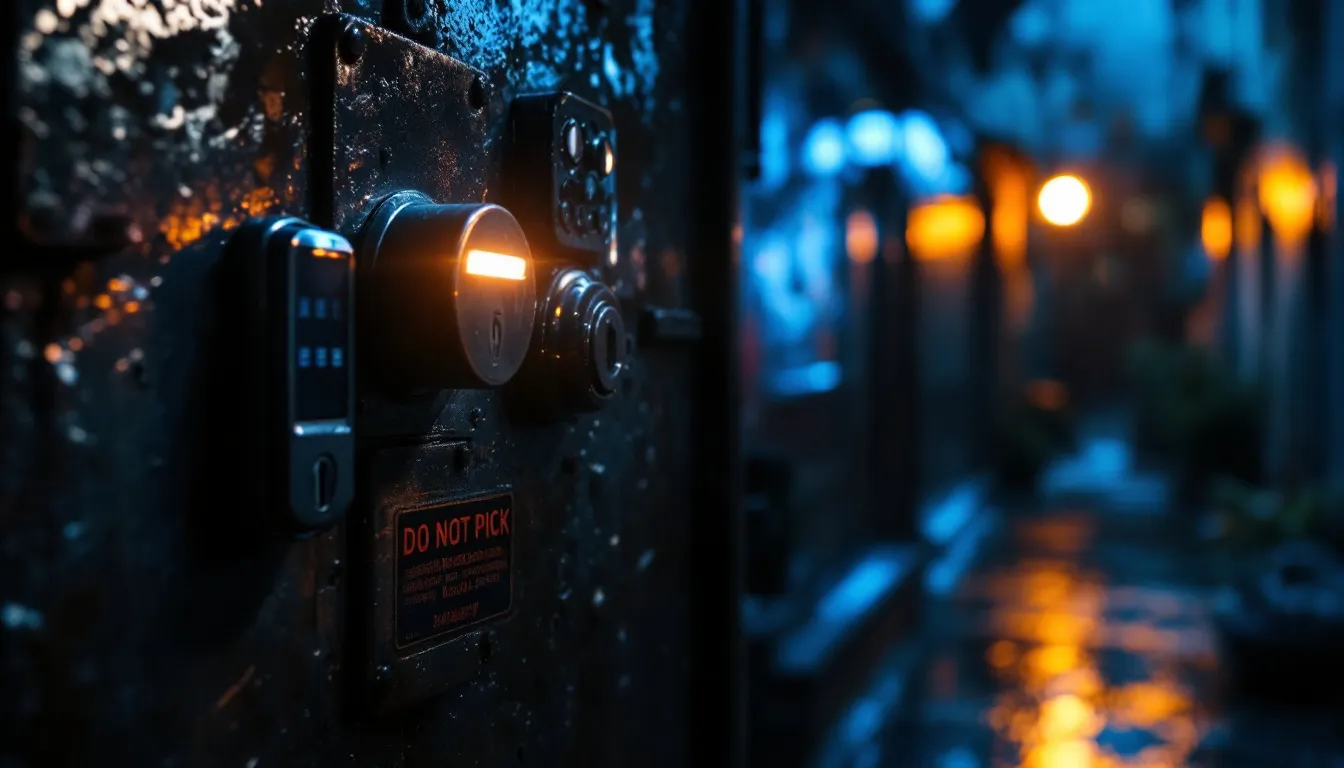 Close-up of various lock options available for high security strong room doors.