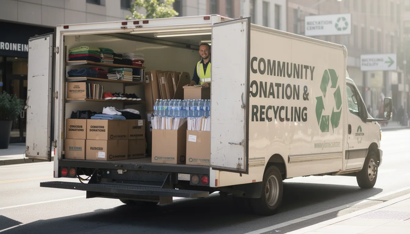 A truck is filled with neatly sorted boxes and furniture, ready to be transported to donation centers and recycling facilities, showcasing the efficient process of junk removal services. This scene emphasizes a clutter-free environment and the importance of responsible disposal of unwanted items in Connecticut.