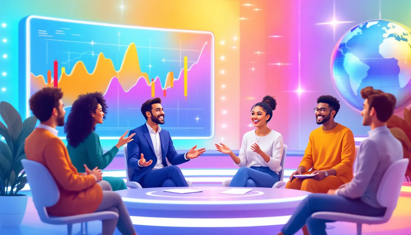 An illustration showing a diverse group of people discussing investment strategies.