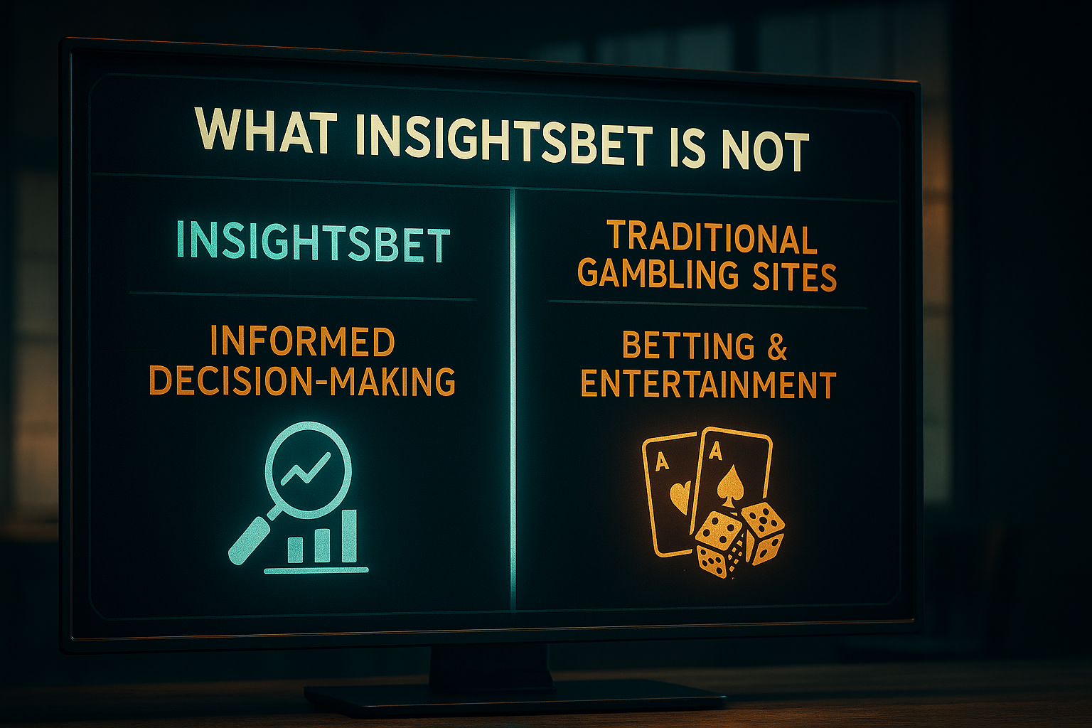 "Comparison chart showing how InsightsBet differs from traditional gambling sites, highlighting informed decision-making versus betting and entertainment"