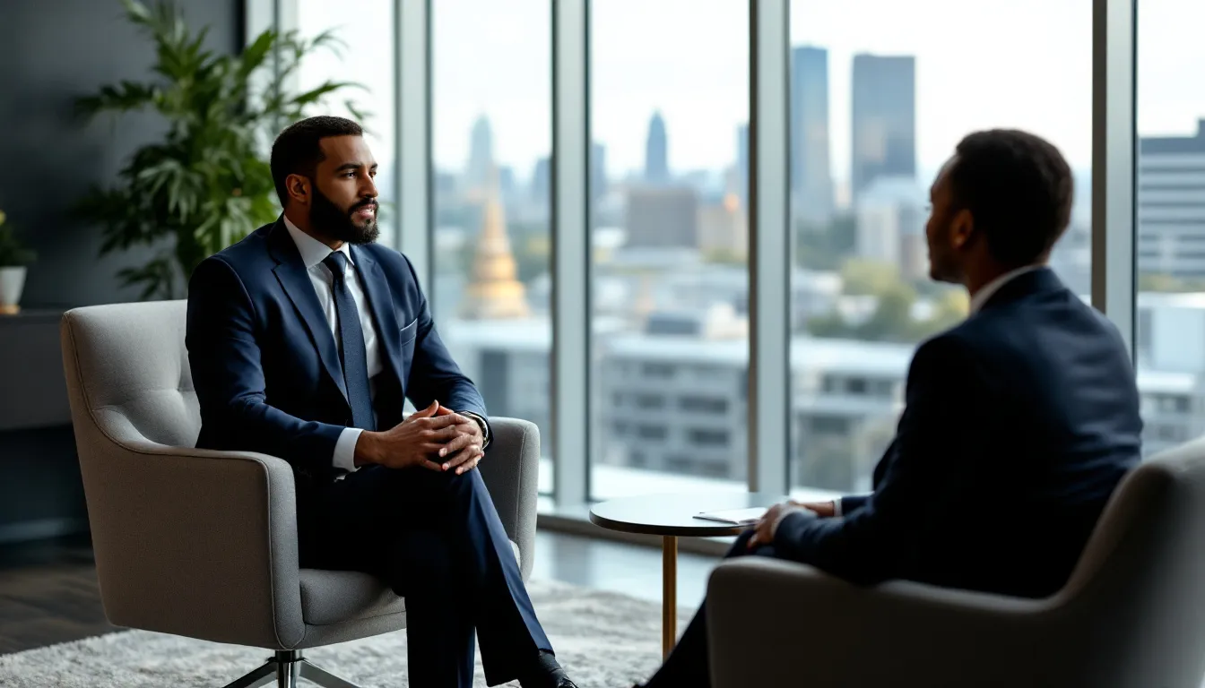 An estate planning attorney discussing services with a client.