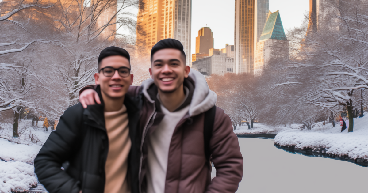 A gay couple in New York, NY smiling and holding each other. They are happy they had insurance coverage for online marriage counseling in NYC.