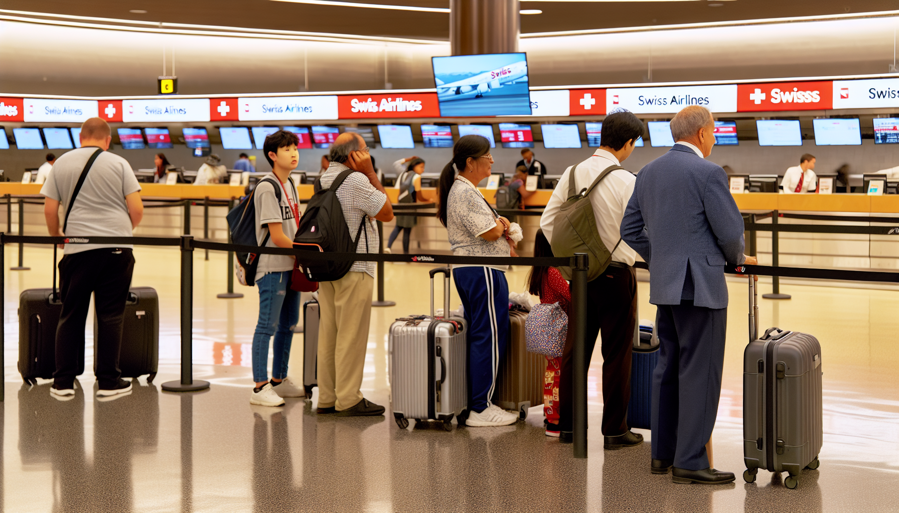 Swiss Airlines check-in counter at Newark Liberty International Airport