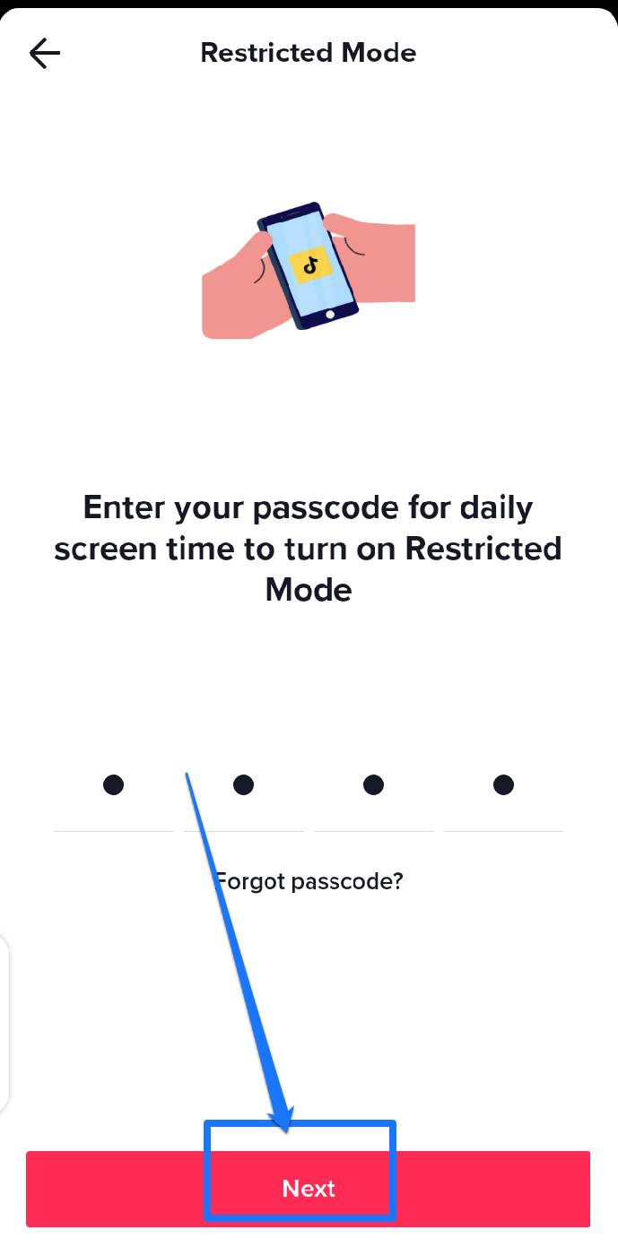 Screenshot showing the final step in turning on restricted mode on TikTok