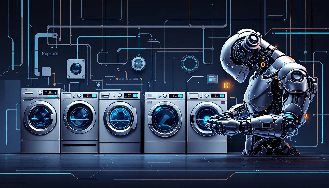 A variety of commercial laundry equipment ready for service, emphasizing comprehensive repair services.