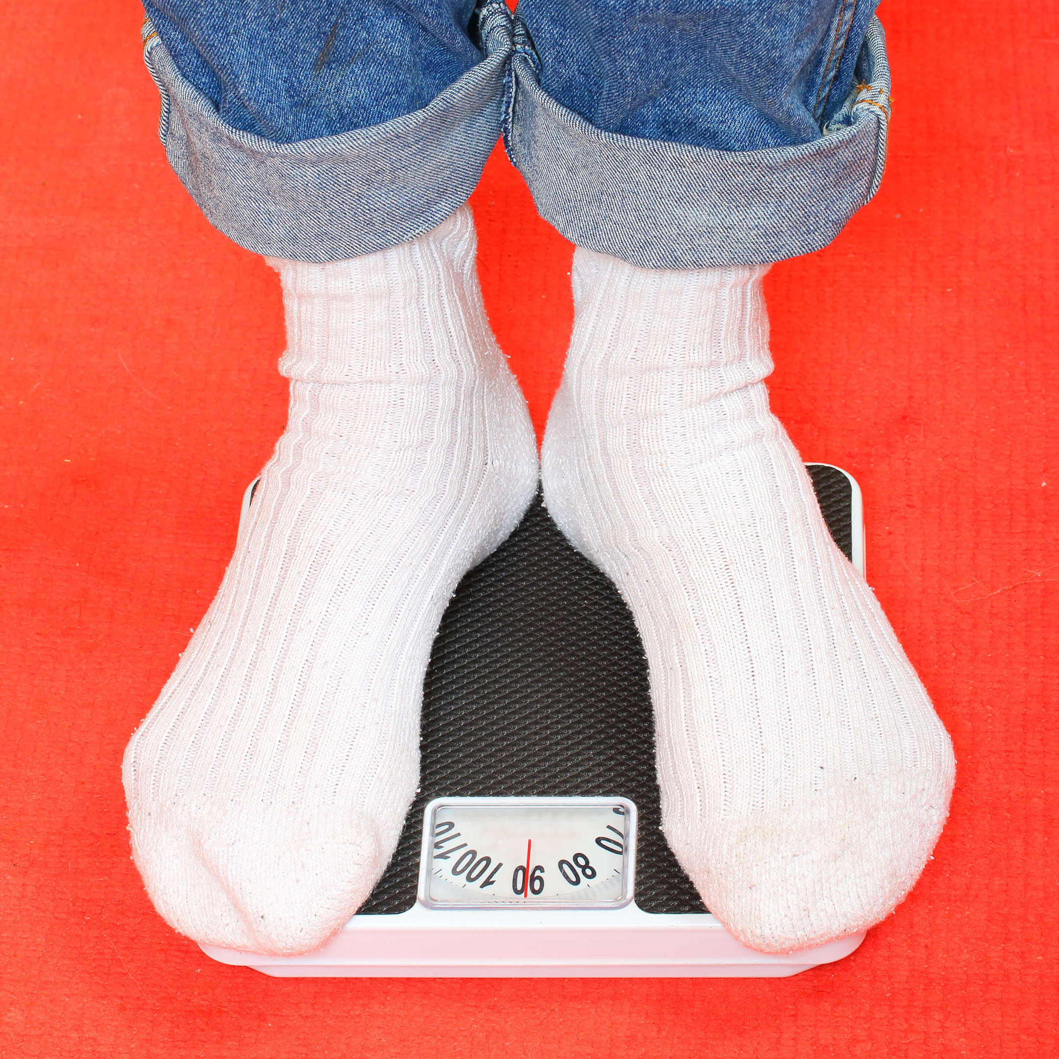 Weight scale, white socks