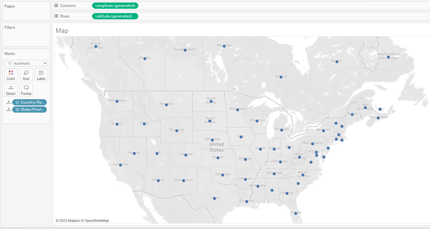 Created Map in Tableau