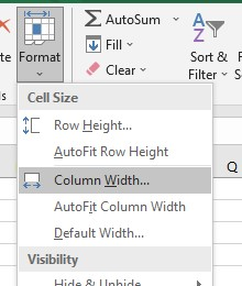 Click Column width.