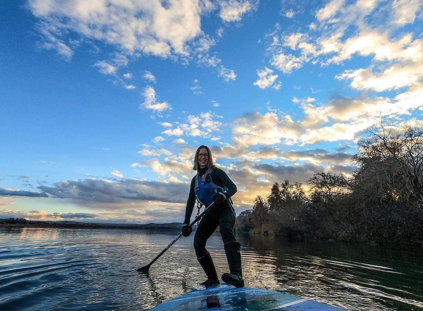 paddling an inflatable sup board