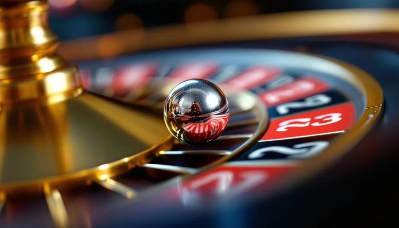 En la imagen se observa un primer plano de una bola de ruleta cayendo en una casilla numerada, capturando la acción emocionante típica de los casinos y los juegos de azar. Este momento refleja la mezcla de probabilidad y estrategia que los jugadores enfrentan al hacer sus apuestas.