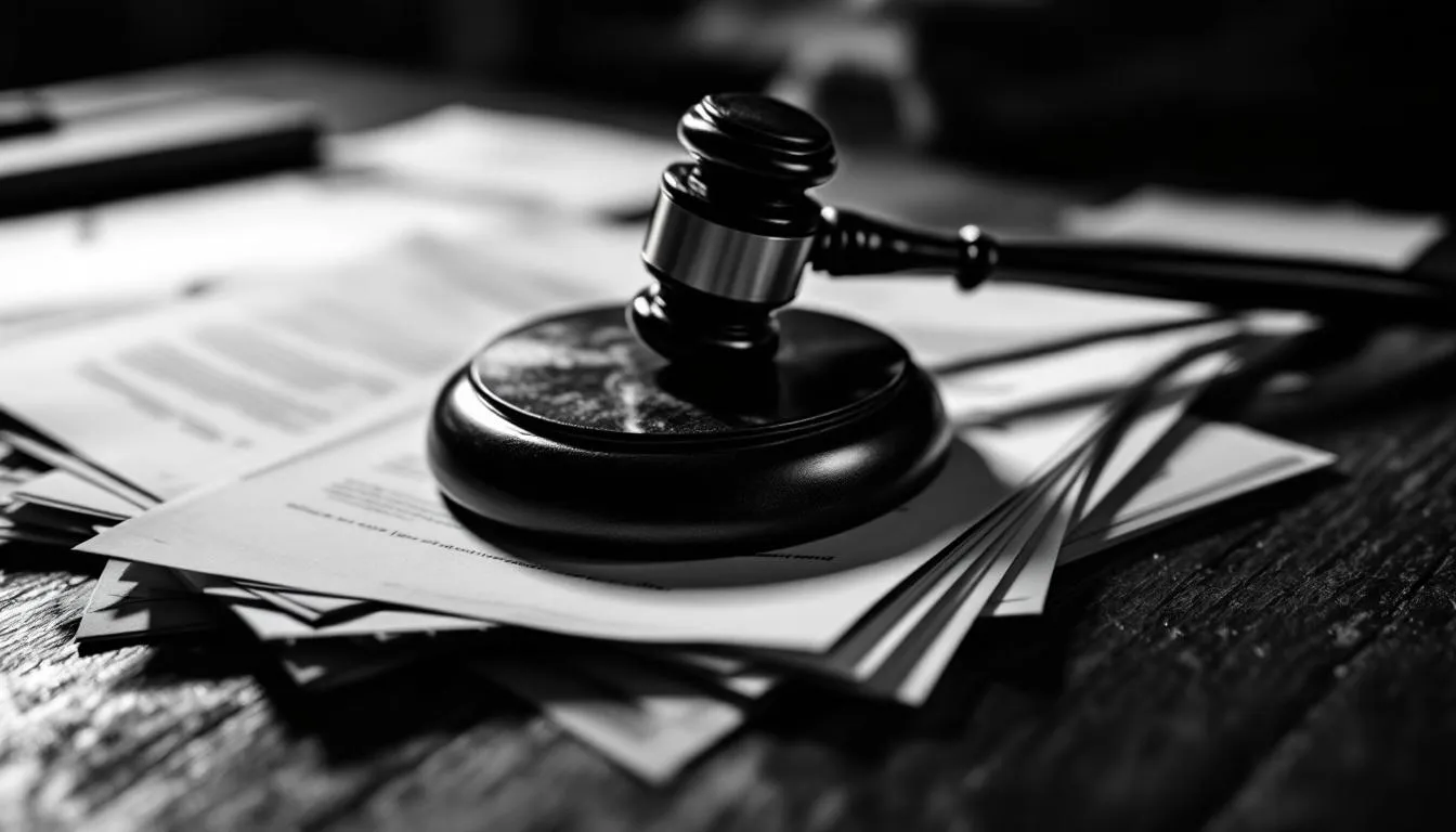 A blurred image of legal documents and a gavel, symbolizing the legal process for car accident claims in Lakewood.