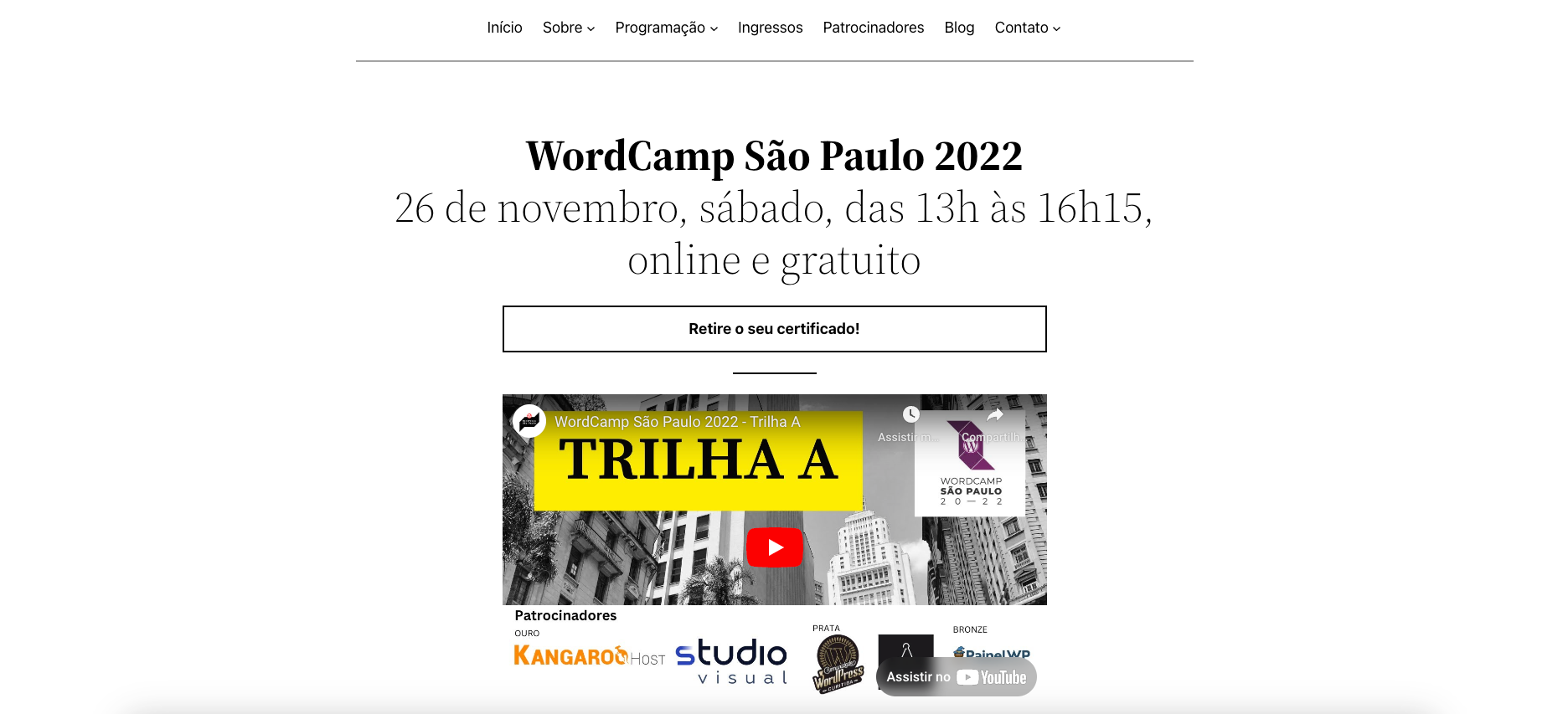 Vídeo no site do WordCamp São Paulo 2022